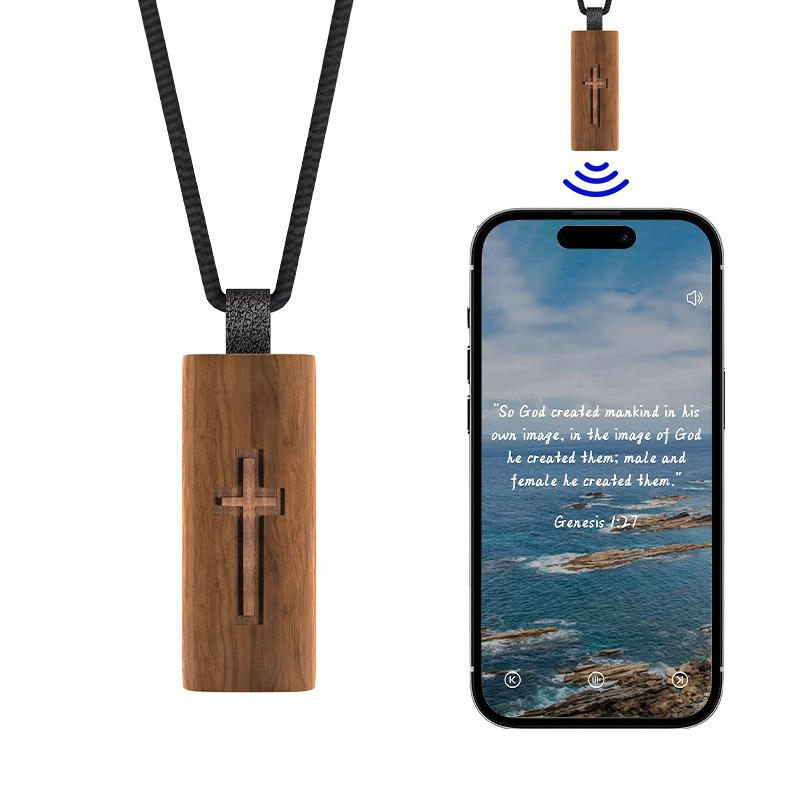 Wooden Cross NFC Necklace Effortlessly Access Bible Verses