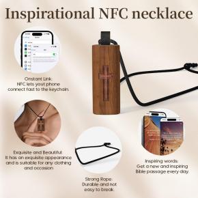 Wooden Cross NFC Necklace Effortlessly Access Bible Verses